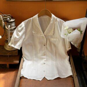 White Embroidered Collar Blouse Vintage Chic